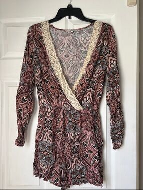 Charlotte Russe Pink Paisley Lace-Trim Romper